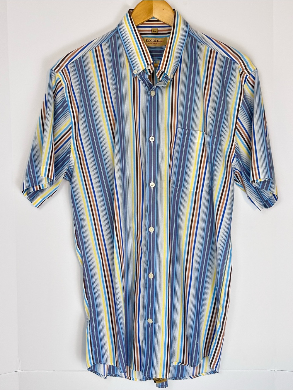 Eccolo Sport Men’s L/G Multicolor Striped Short Sleeve Button Down Shirt